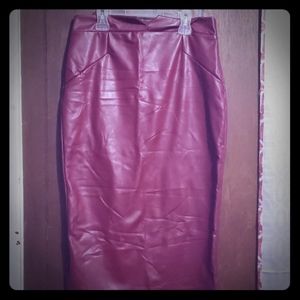 Red faux leather skirt